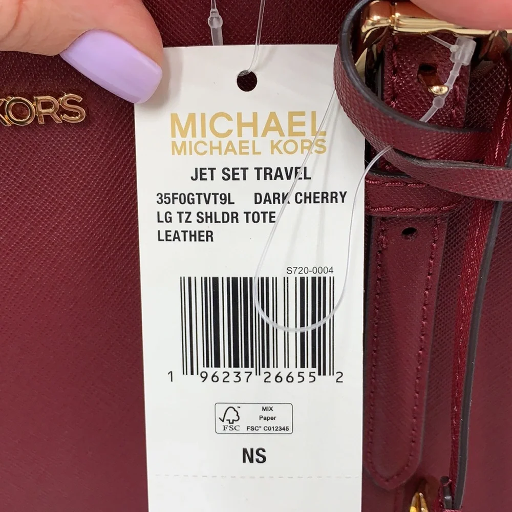MICHAEL KORS 
Large Top Zip Shoulder Saffiano Leather Tote Bag Dark Cherry - Picture 15 of 15